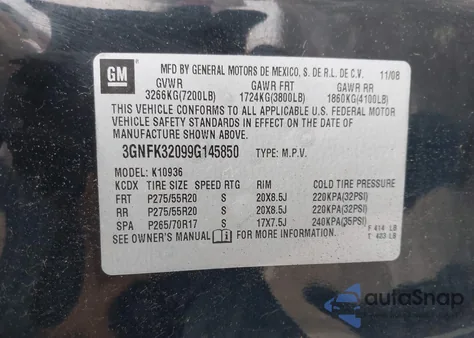 2009 Chevrolet Avalanche 1500 Ltz z USA, uszkodzony, nr VIN 3GNFK32099G145850